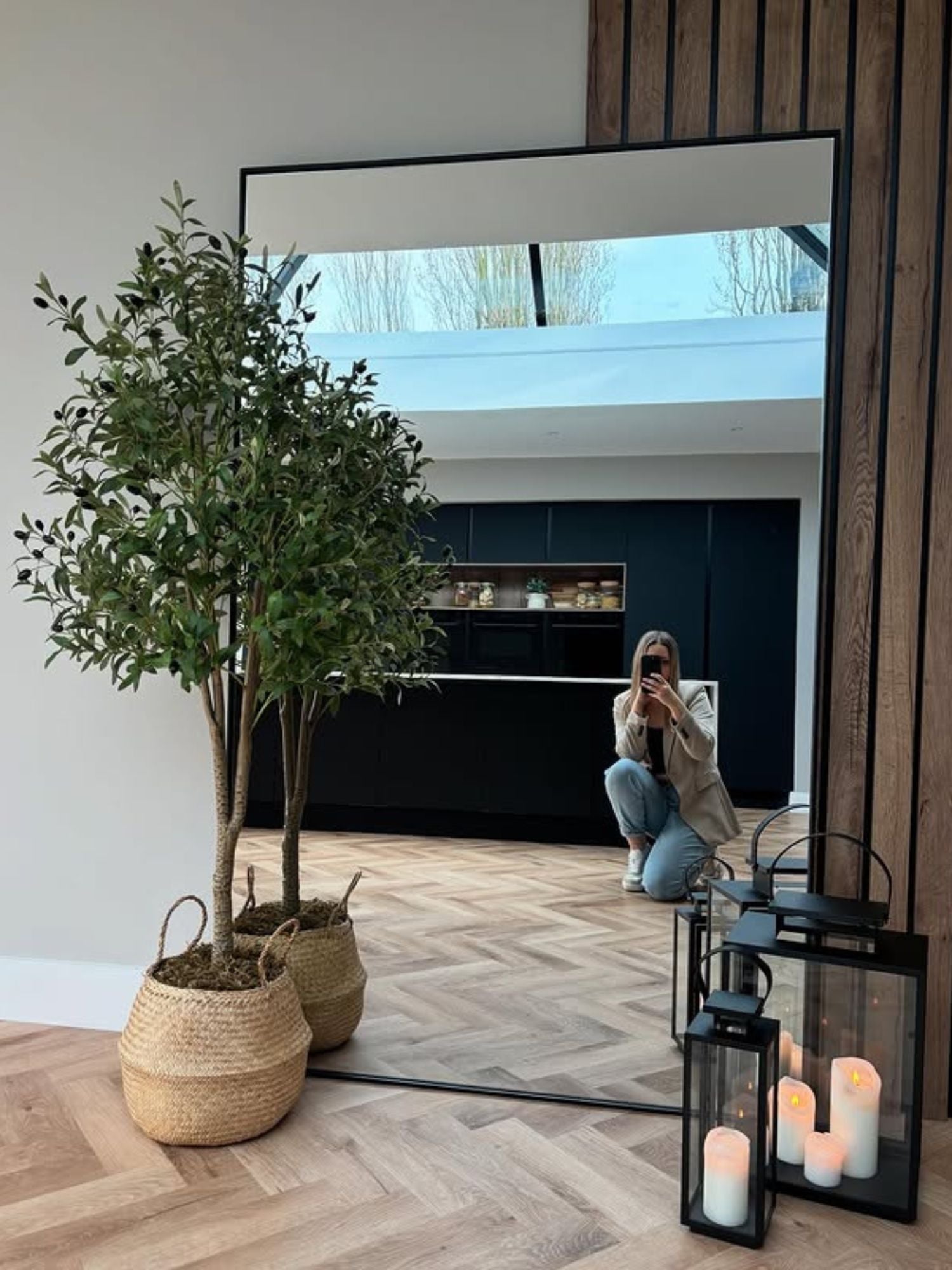 Large Rectangular Standing Mirror, 180x100 cm, Black